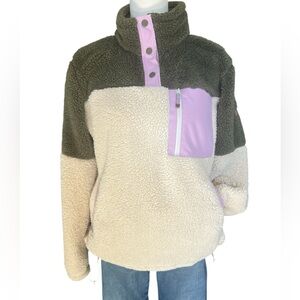 Roxy Alabama Sherpa teddy bear pullover with front snaps pockets /toggles newer